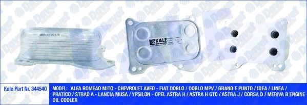 KALE 344540 Yag Sogutucu Opel Astra H / Astra H Gtc / Astra J / Corsa D / Meriva B Fiat Doblo / Doblo Mpv / Grand E Punto / Idea / Linea / Pratico / Strada Chevrolet Aveo (Al / Pl / Brz) 1.3 Mtj